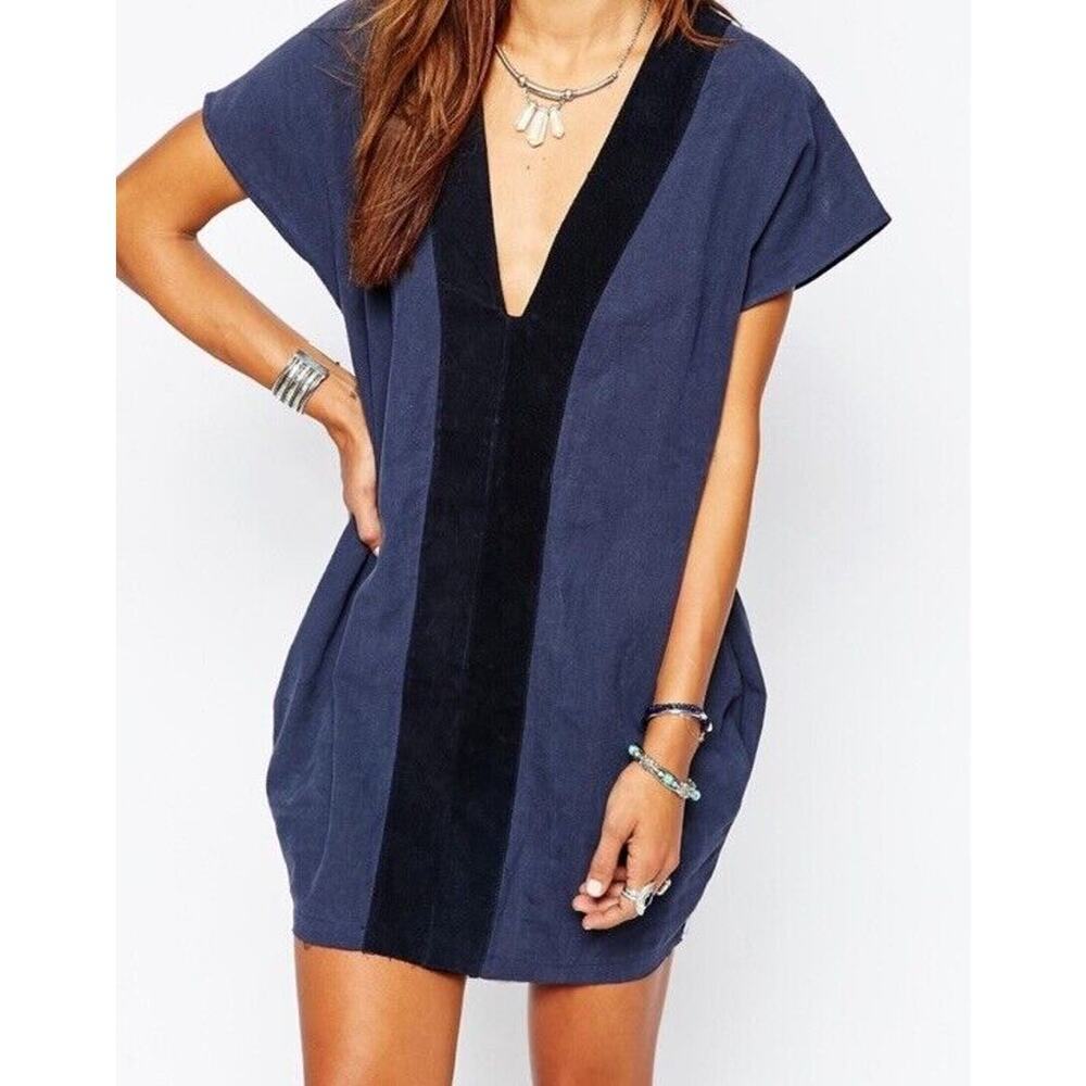 One X One Teaspoon Womens Bangalow Oversized Dress Linen Suede V Neck Size XXS